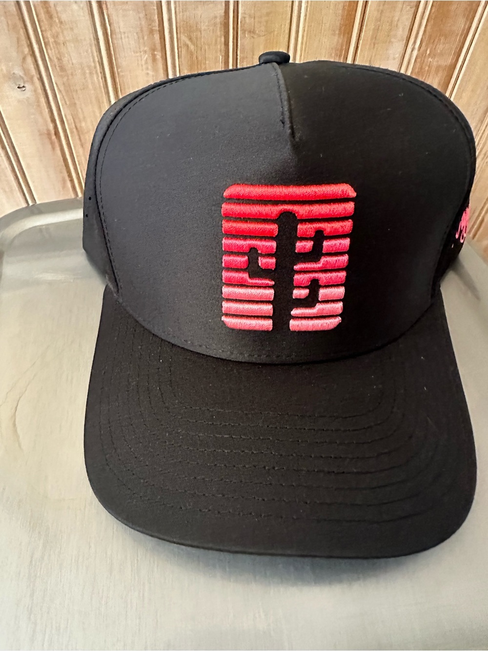 Black Women's Snapback Hat with Pink Cactus Embroidery